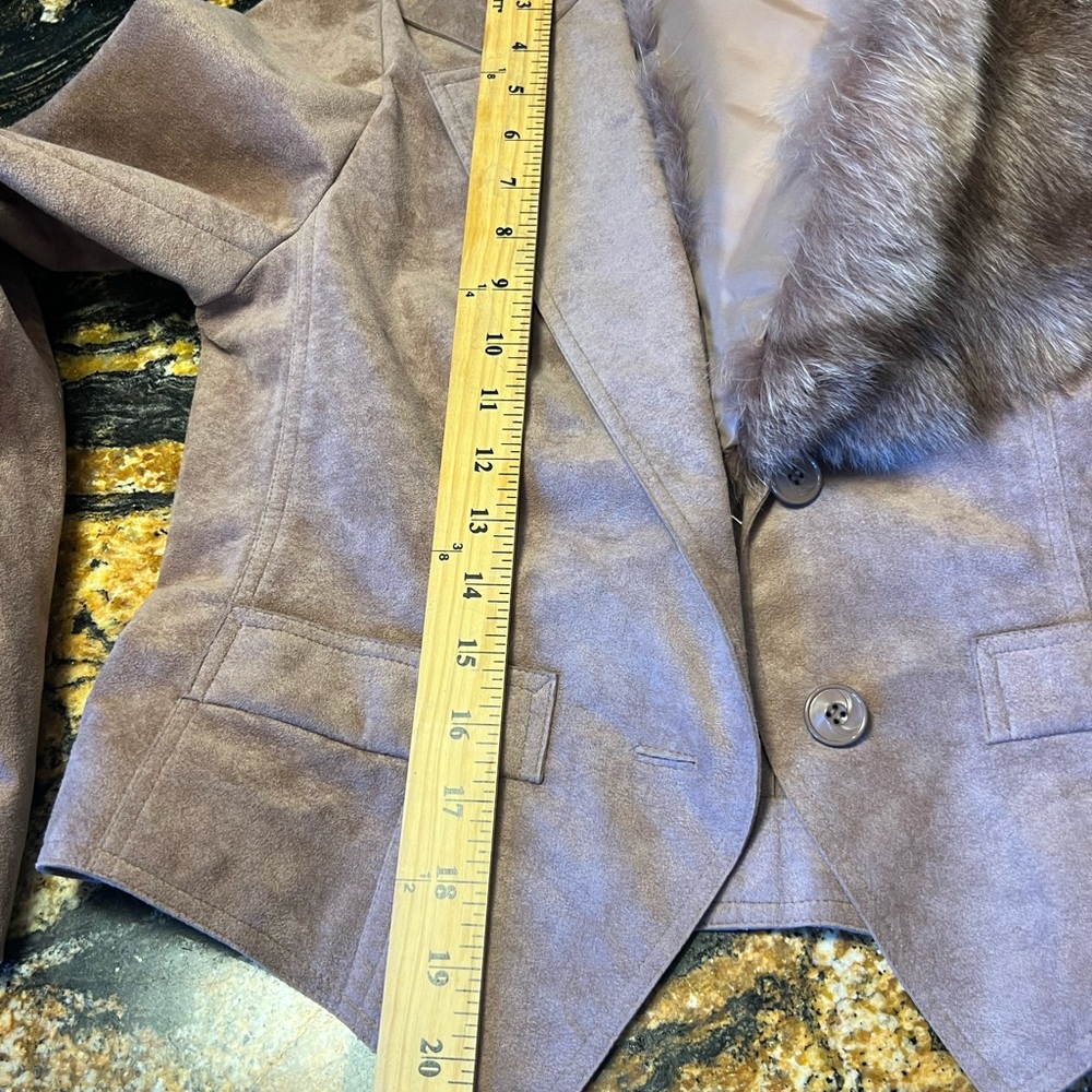 Saks Fifth Avenue Taupe Suede Blazer with Fur Collar - Picture 7 of 13